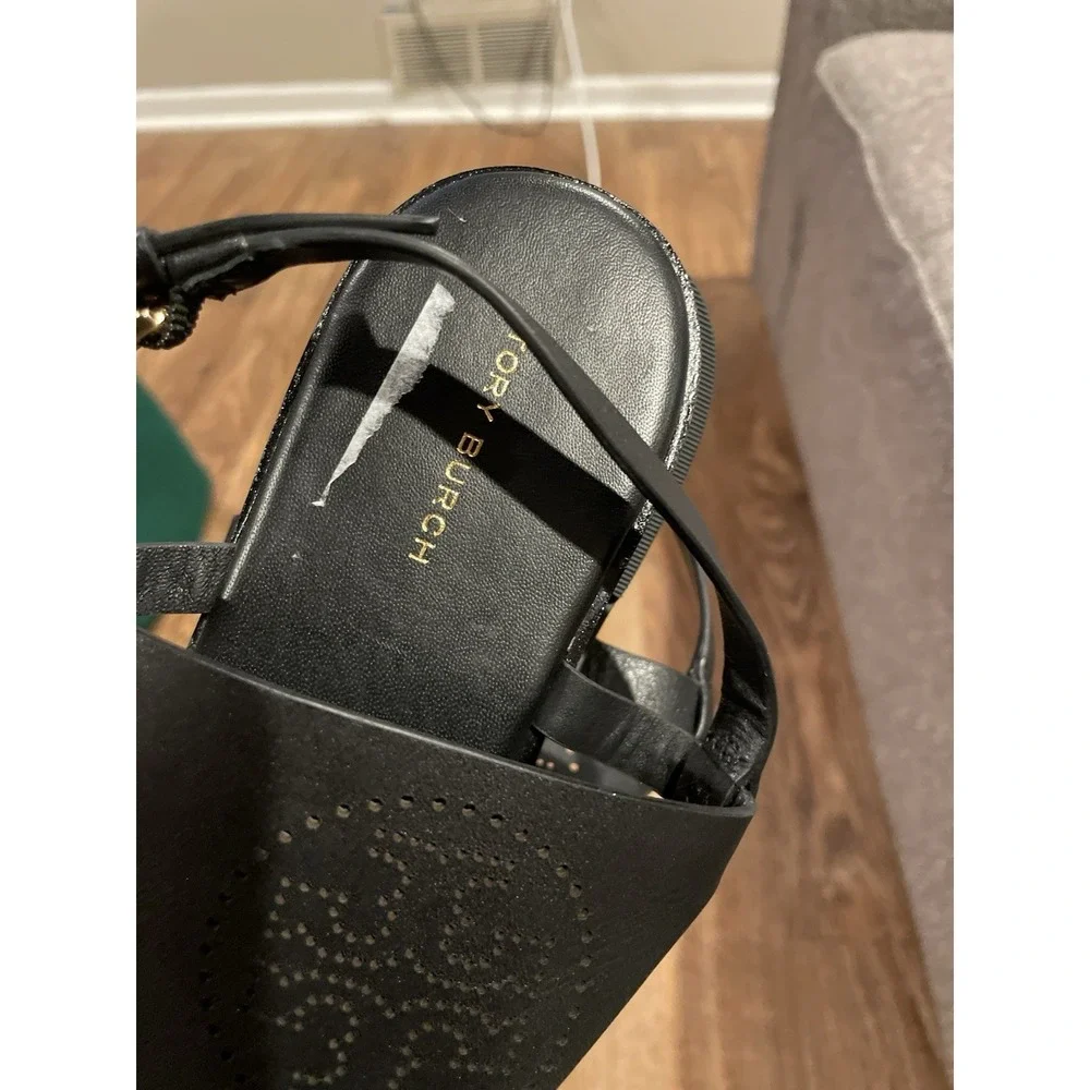 Tory Burch Capri Perf Sandal Thong Leather Perfect Black Size‎ 7 NWOB